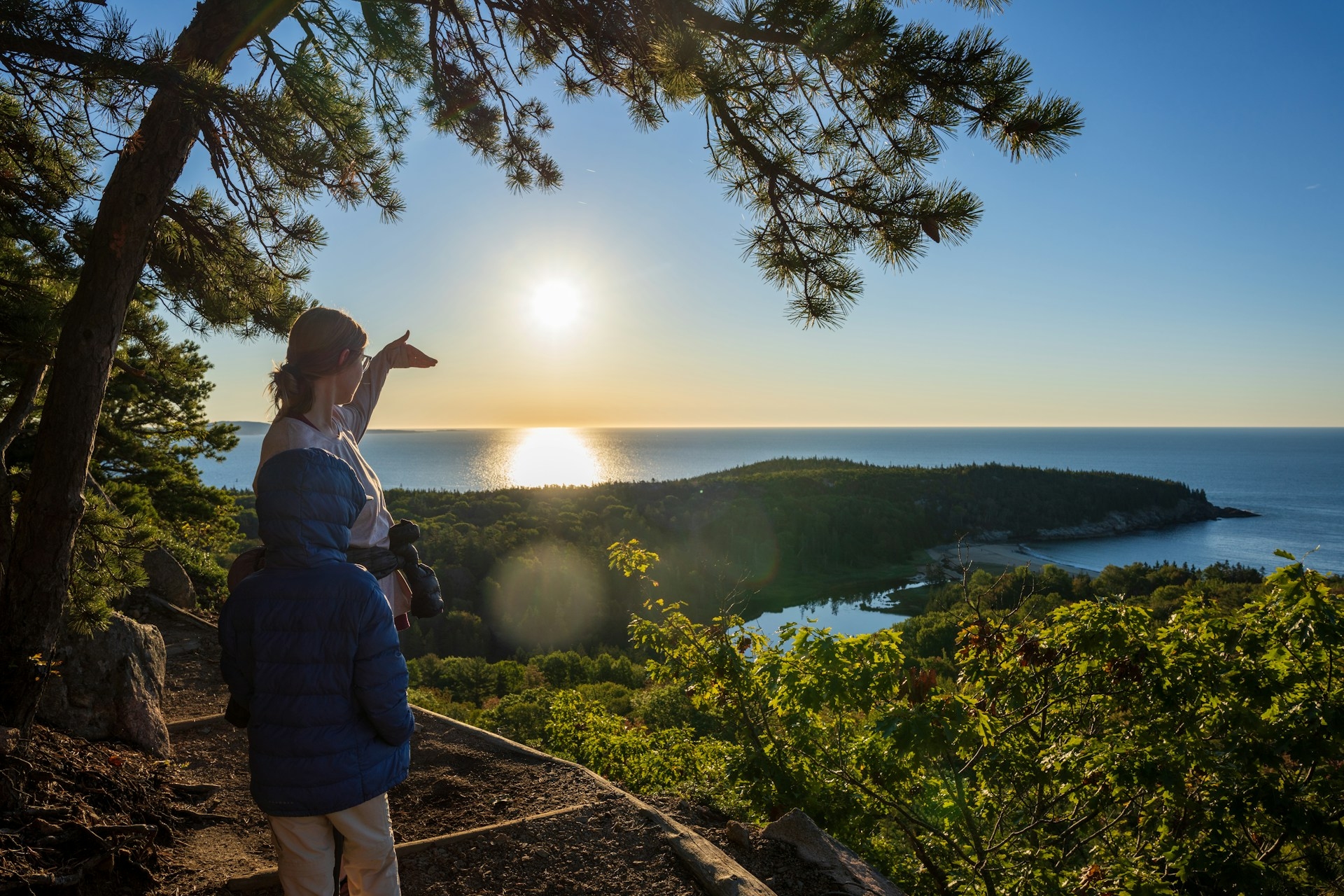 The Beehive Trail in Acadia National Park looking down from above to the cove