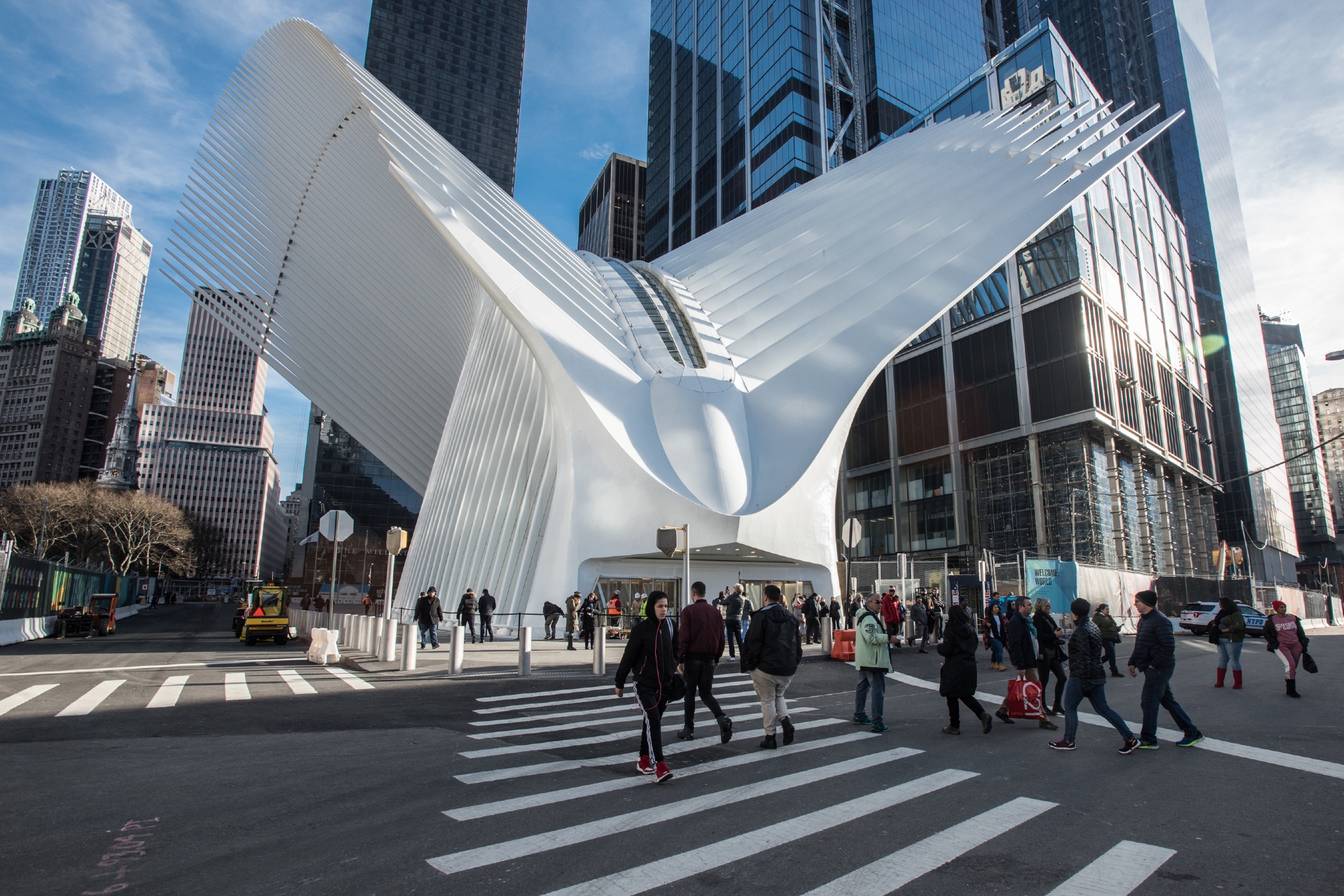 Lower Manhattan The Oculus with the architect wanting the memorial train hub and shopping complex to be indicative of a human hand letting a dove fly