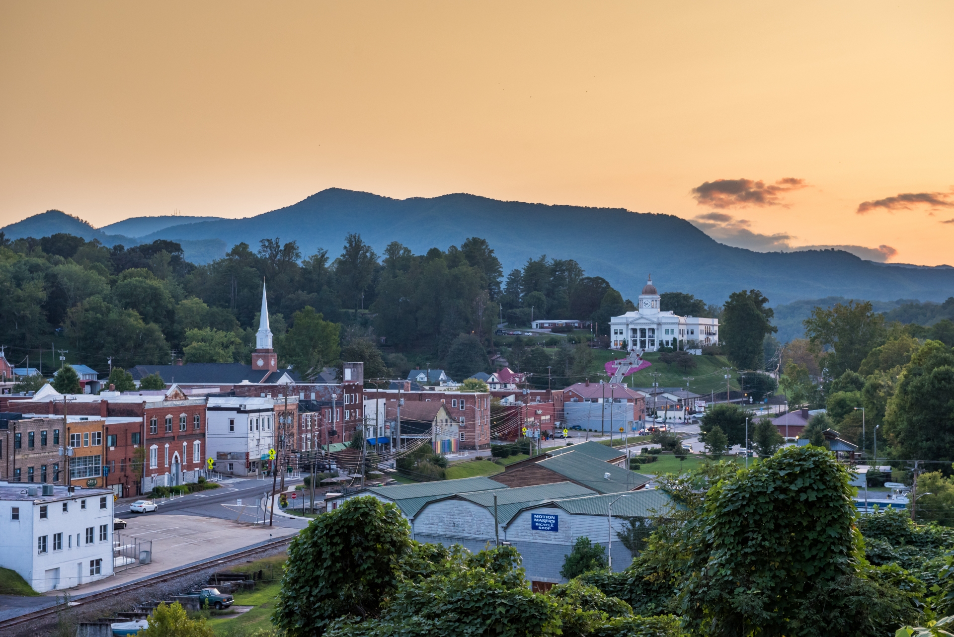 Sylva Downtown with the surrounding Mountains at Dusk Credit Visit North Carolina