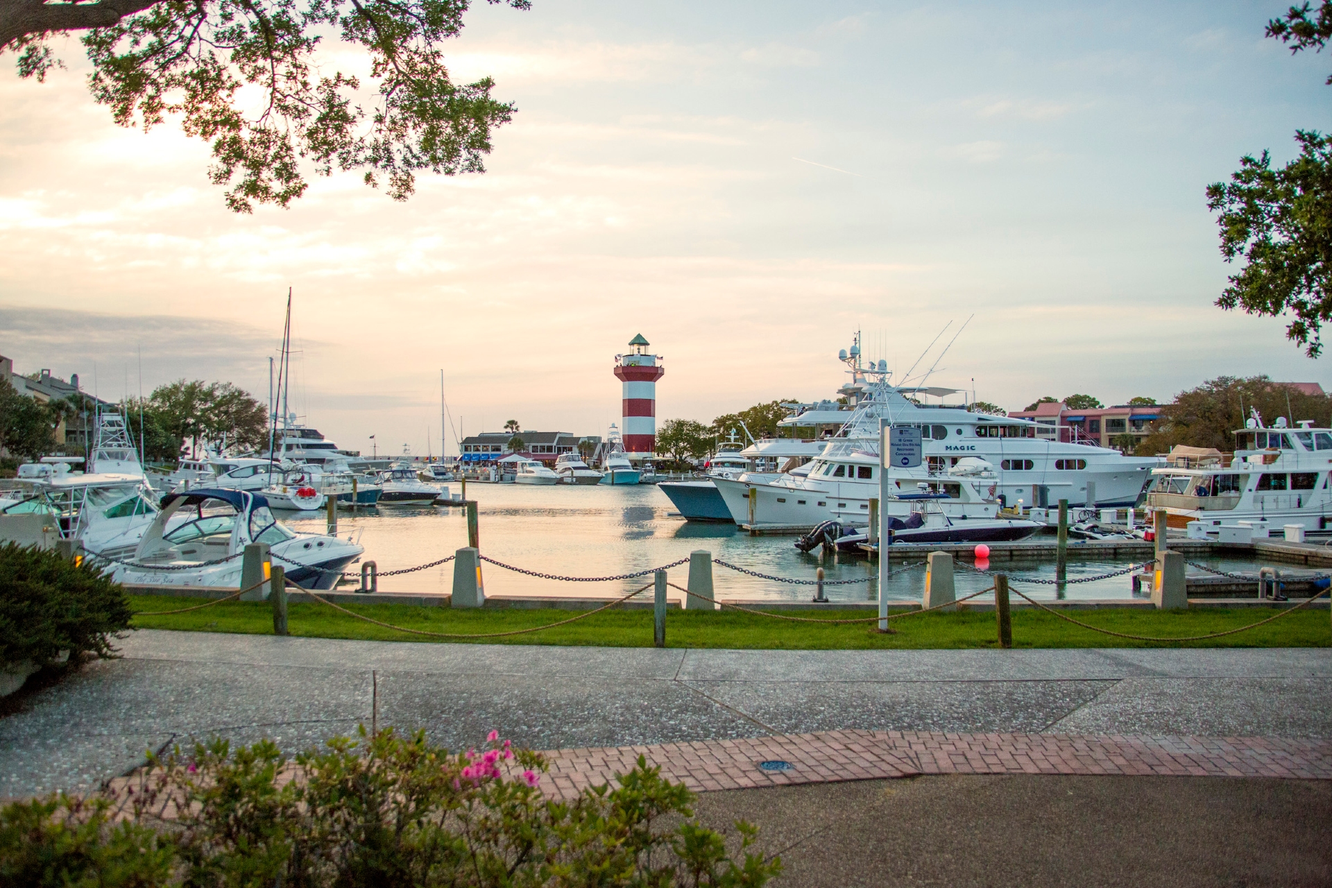 Pleasure craft fill the Harbour Town yacht basin during the RBC Heritage Image By Discover South Carolina