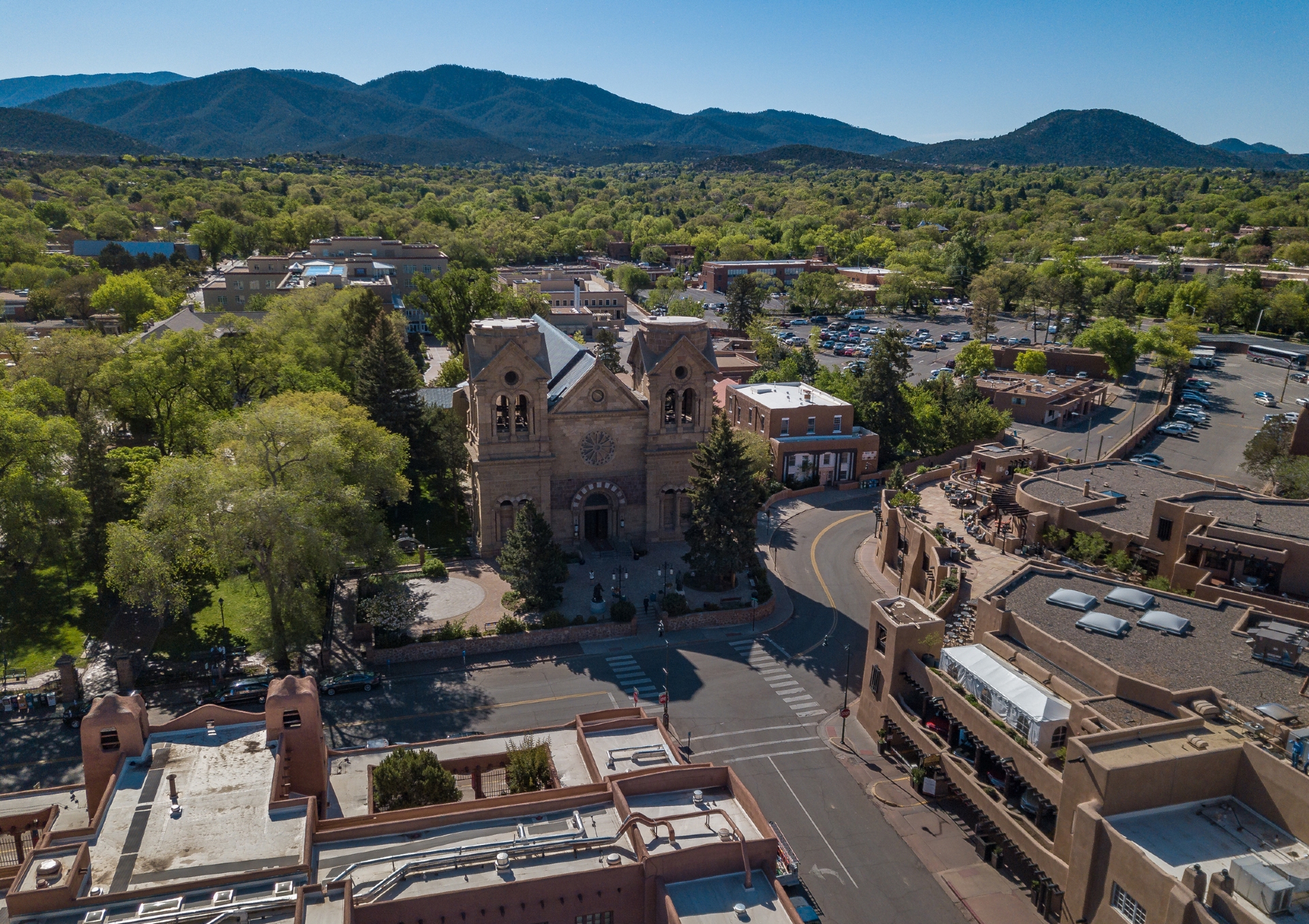 Santa Fe Plaza aerial Credit New Mexico True