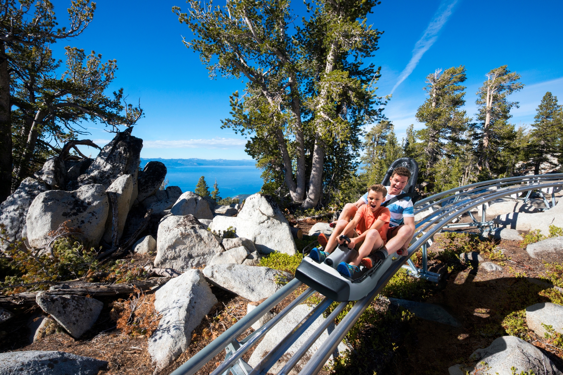 Family riding Mountain coaster Credit Heavenly Mopuntain Lake Tahoe Visitors Authority