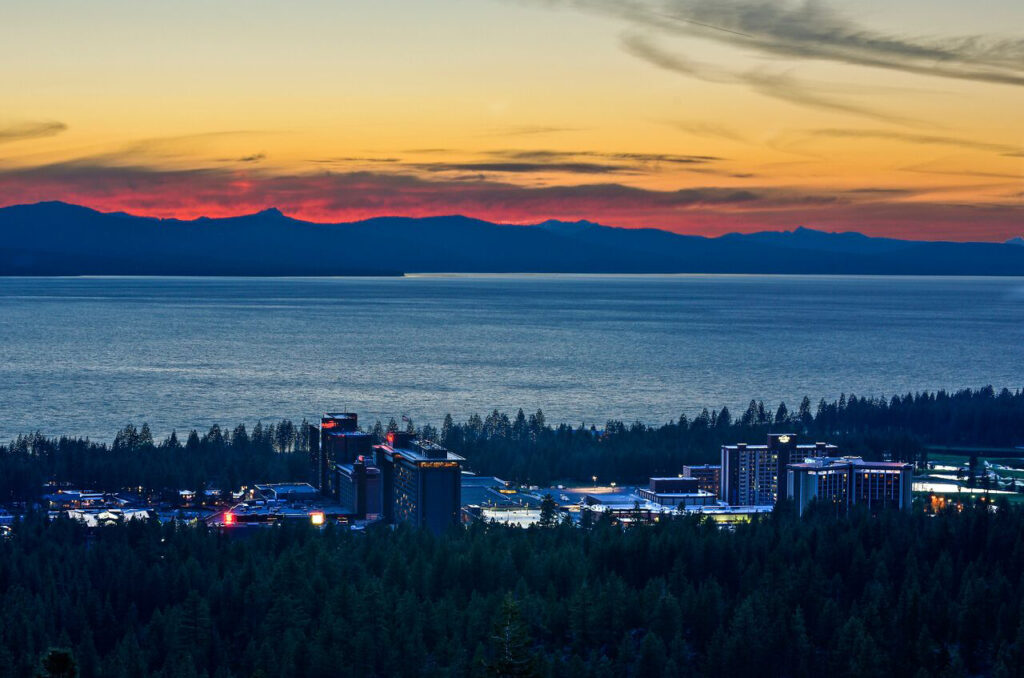 Sunset over Casinos Credit Rod Hanna Lake Tahoe Visitors Authority