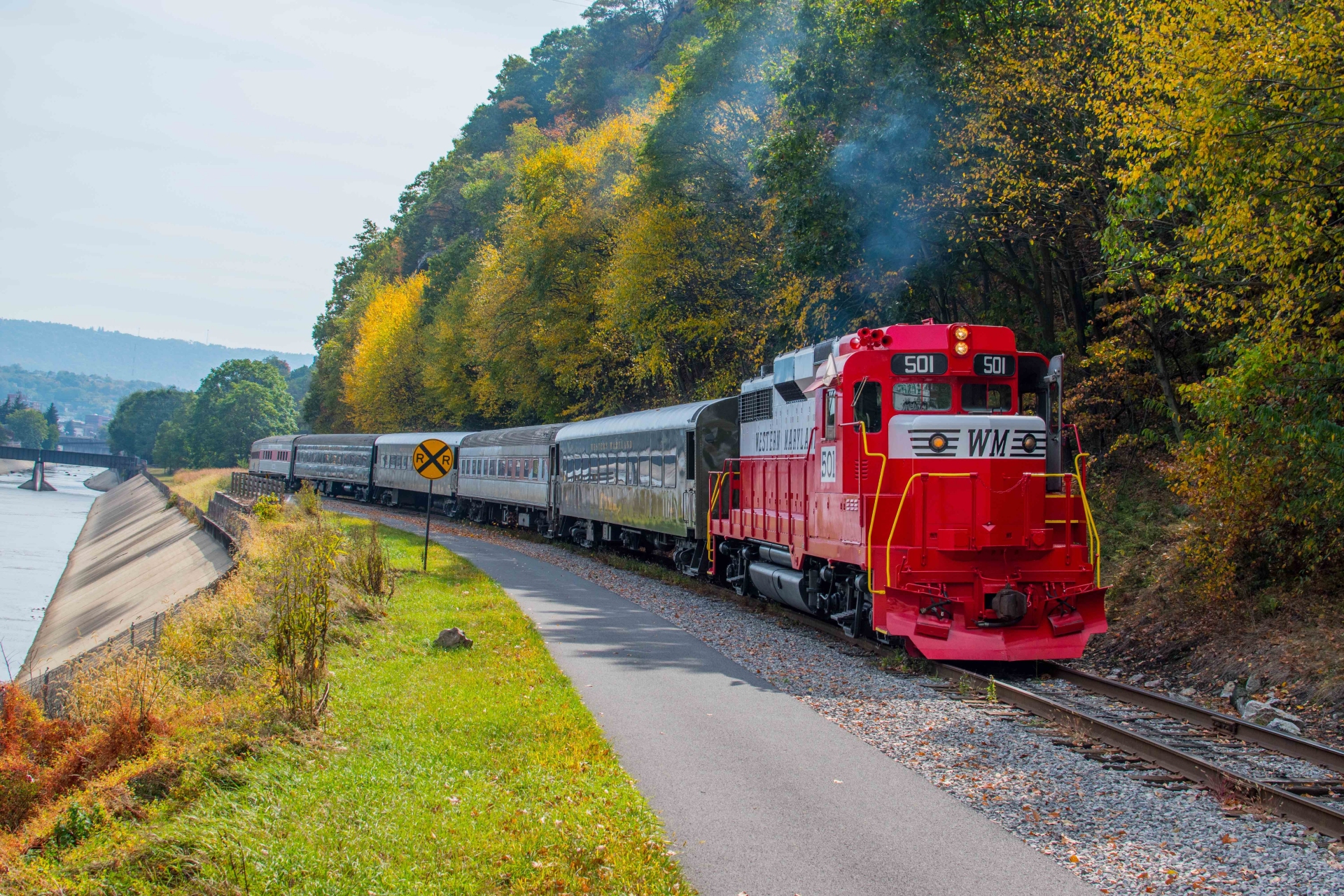 Western Maryland Scenic Railroad in Spring along Water Maryland Credit WMSRR Tyler Clayton Image from Maryland Office of Tourism