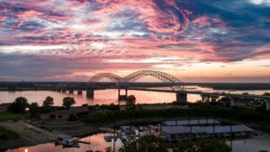 Hernando De Soto Bridge at sunset Credit Julian Harper Memphis Tourism