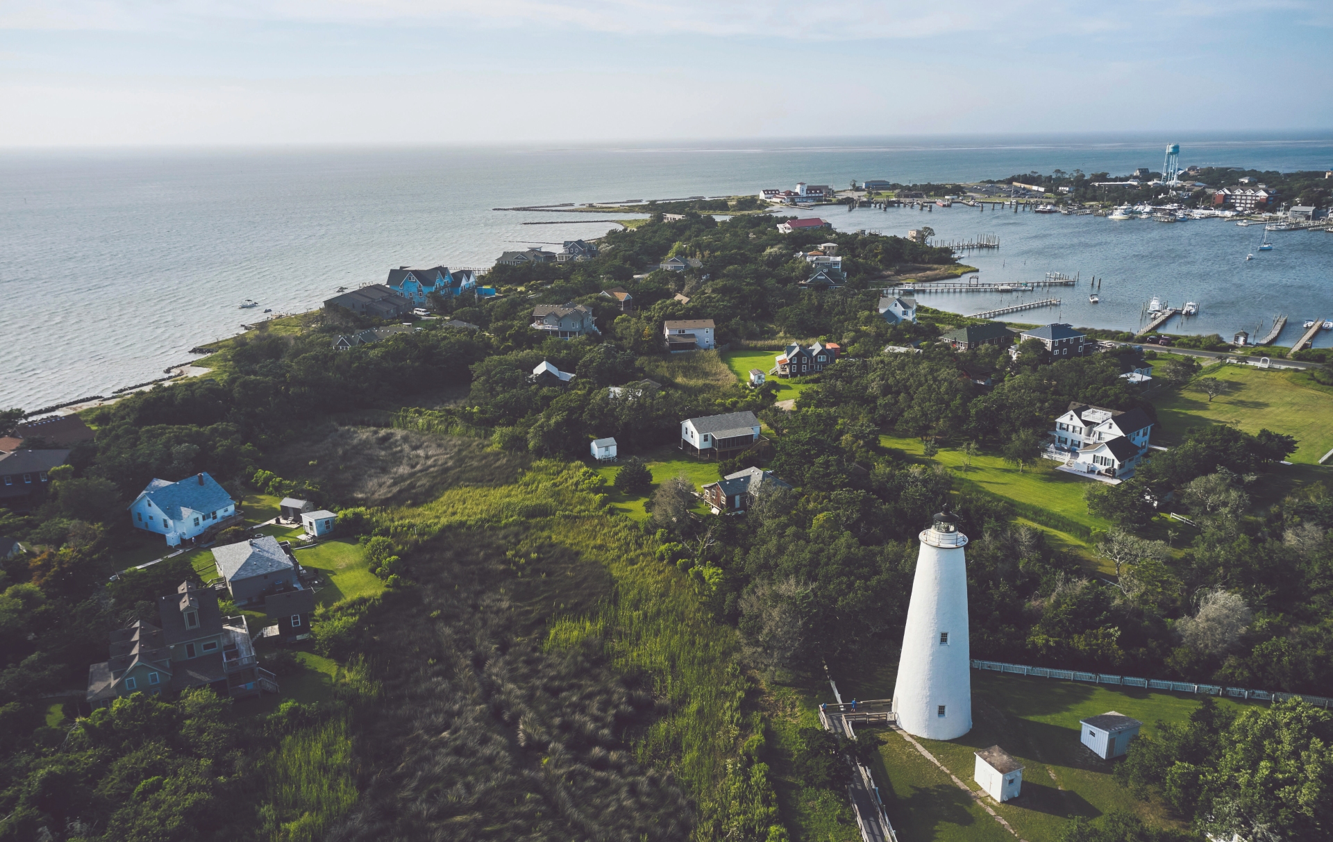 Ocracoke Village Aerial with View of Silver Lake in Daytime Credit VisitNC