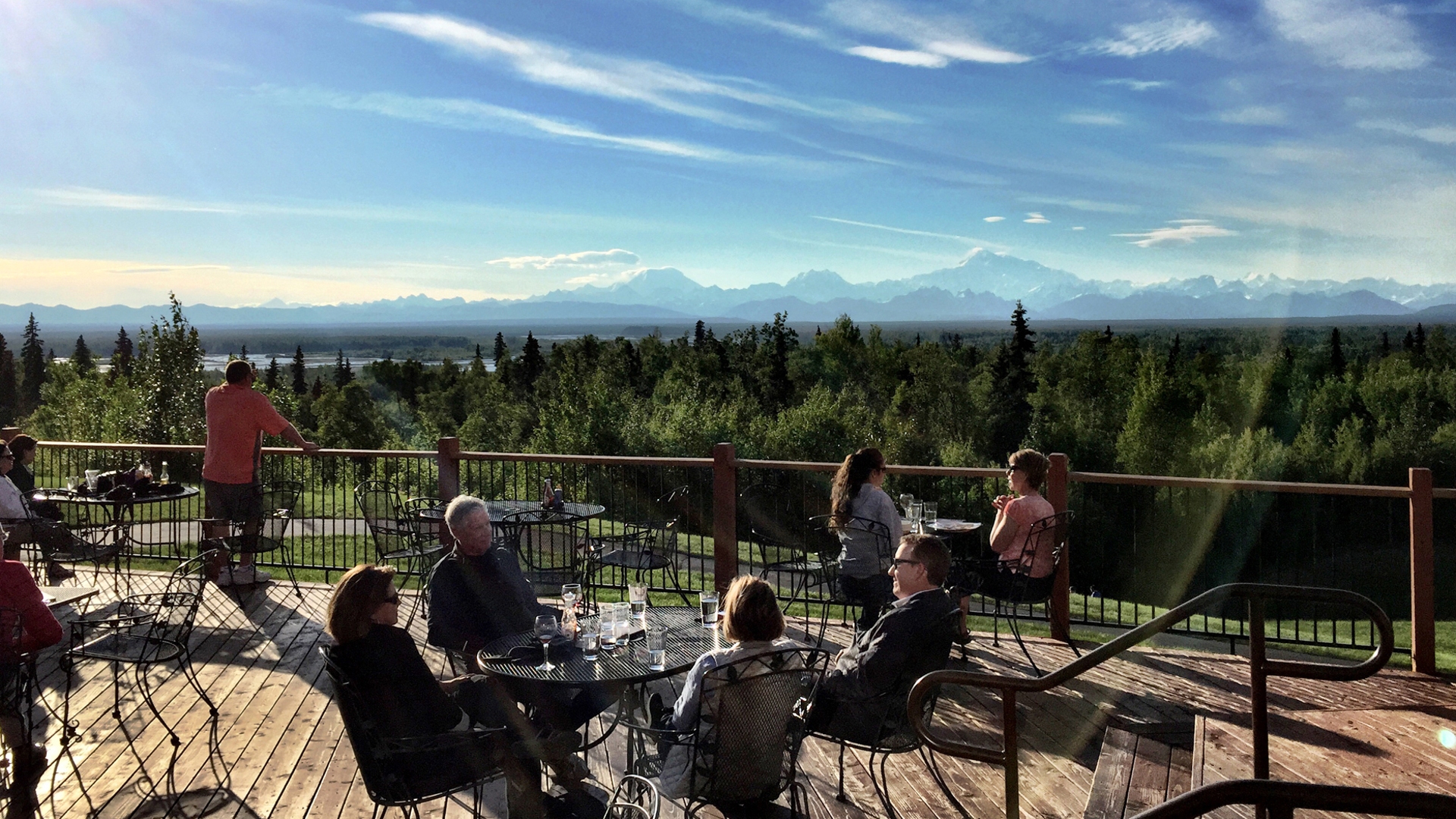 Talkeetna Lodge Deck with views of Denali Credit Jack Bonney Visit Anchorage