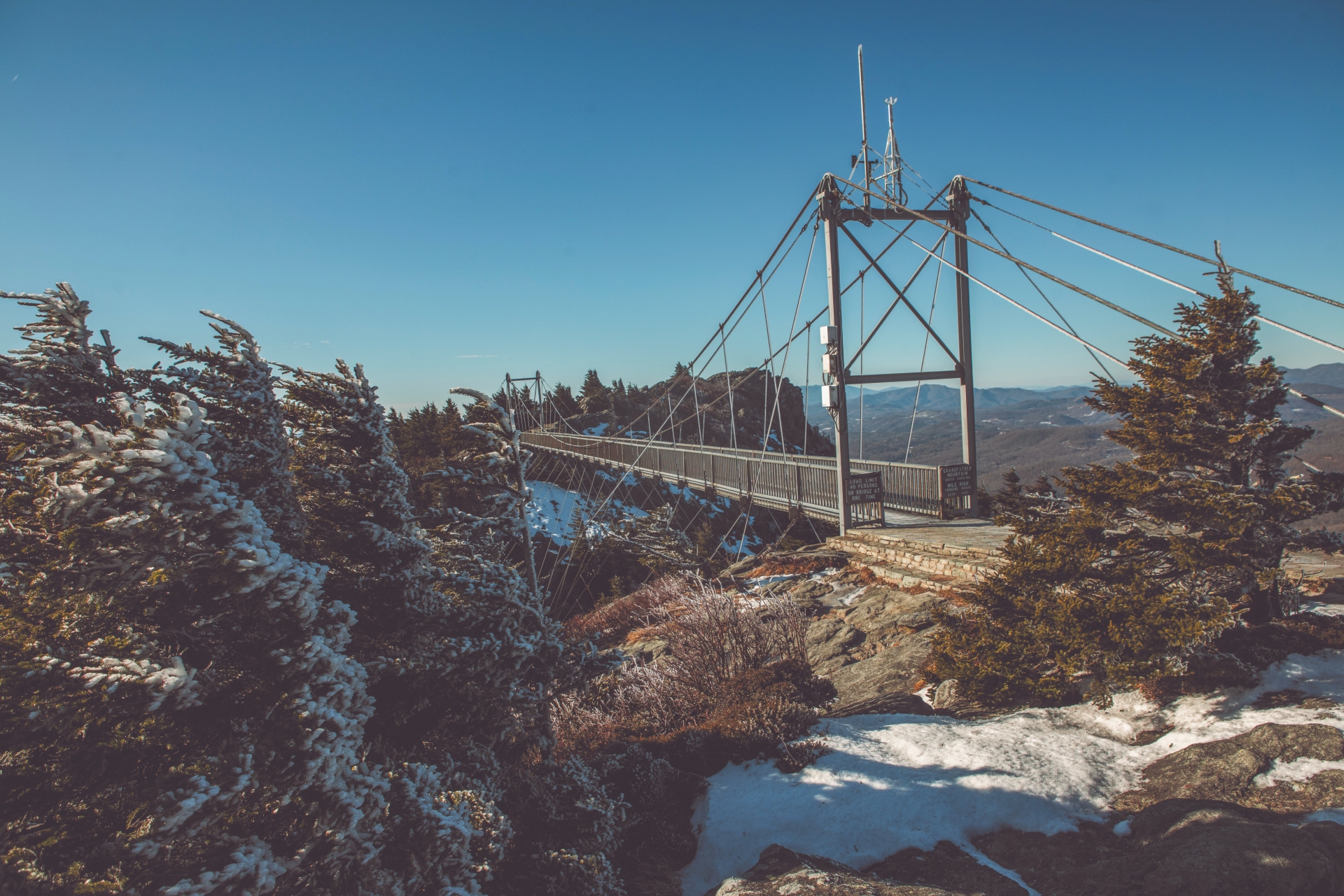 The Mile High Bridge at Grandfather Mountain in Boone in Winter Credit VisitNC