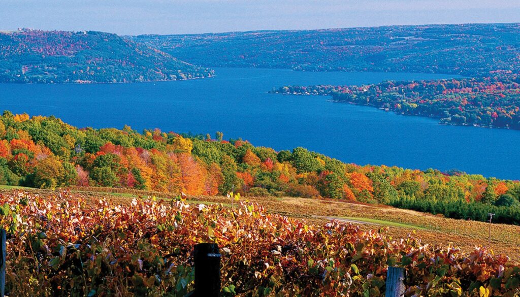 Finger Lakes beautiful views over the water in the fall season