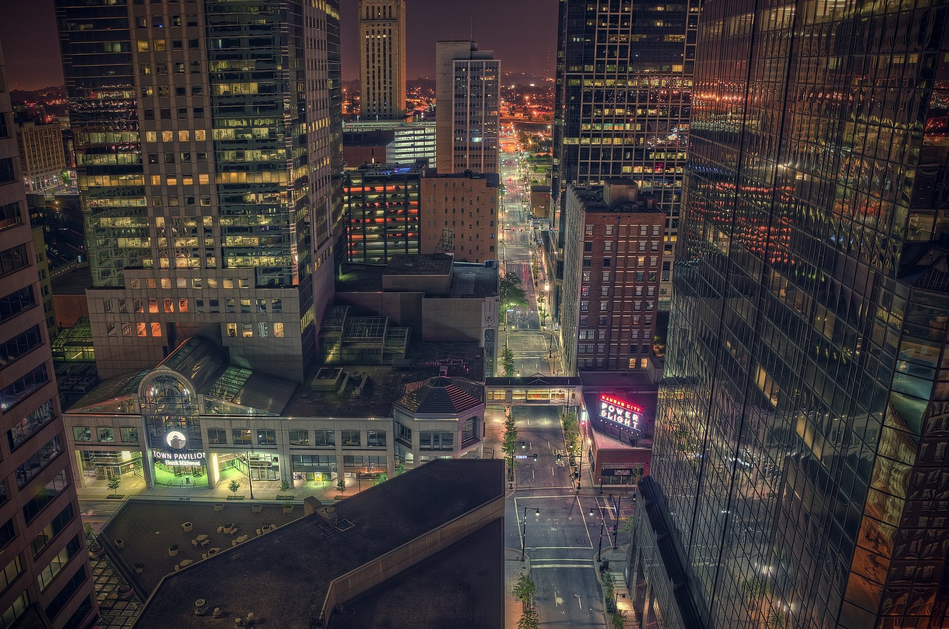 Aerial view of Power and Light District in Kansas City