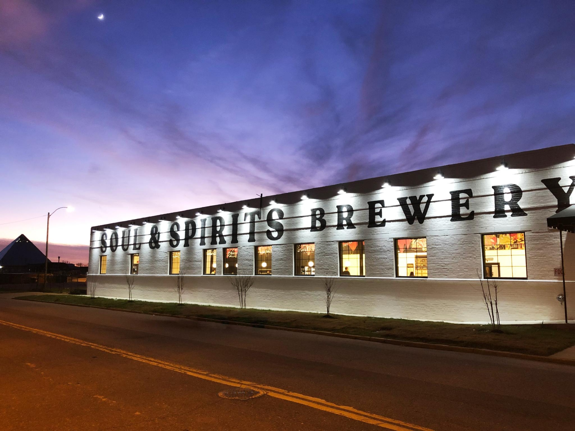 Soul and Spirits Brewery outside view at night