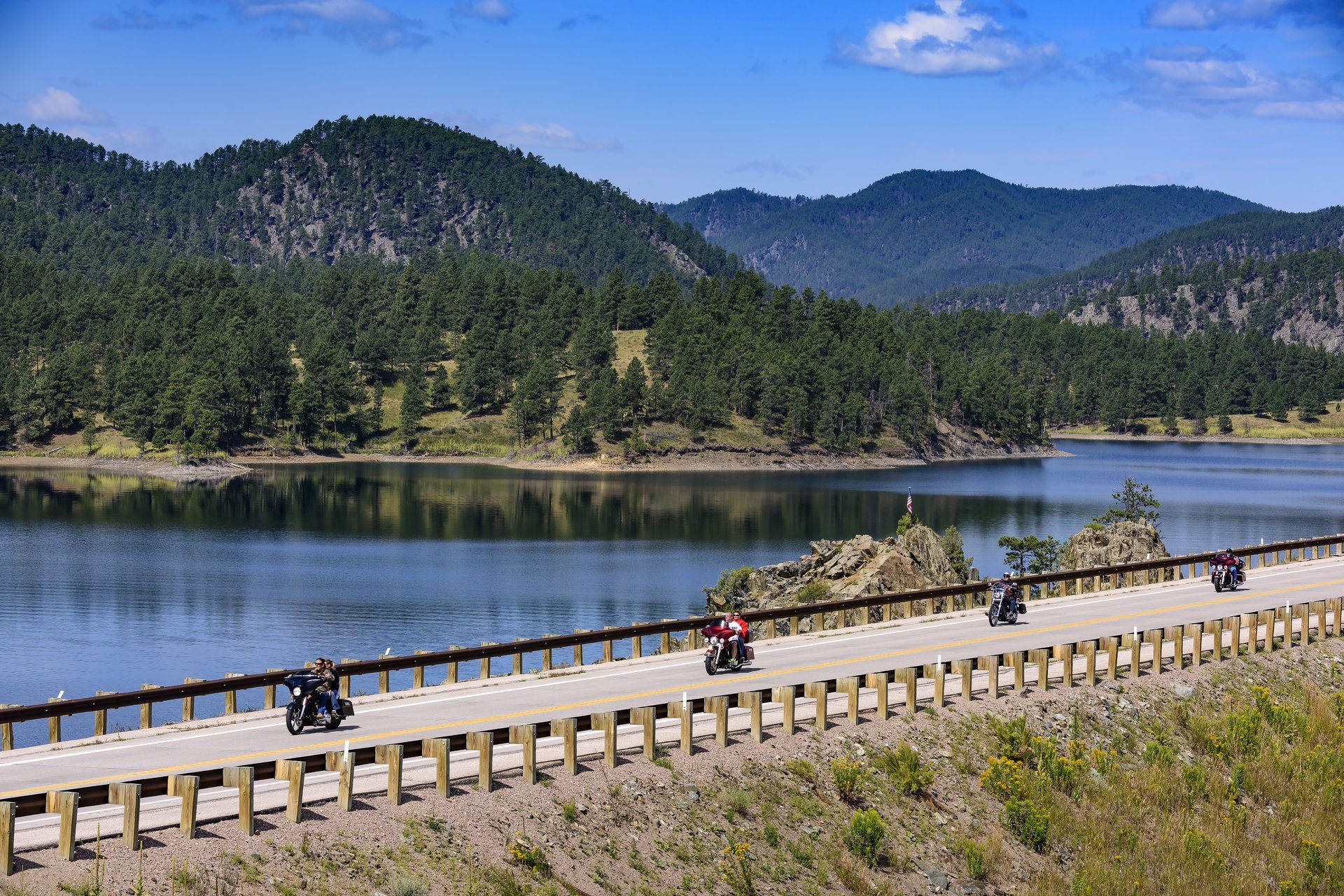 Motorcycling Pactola Lake in South Dakota