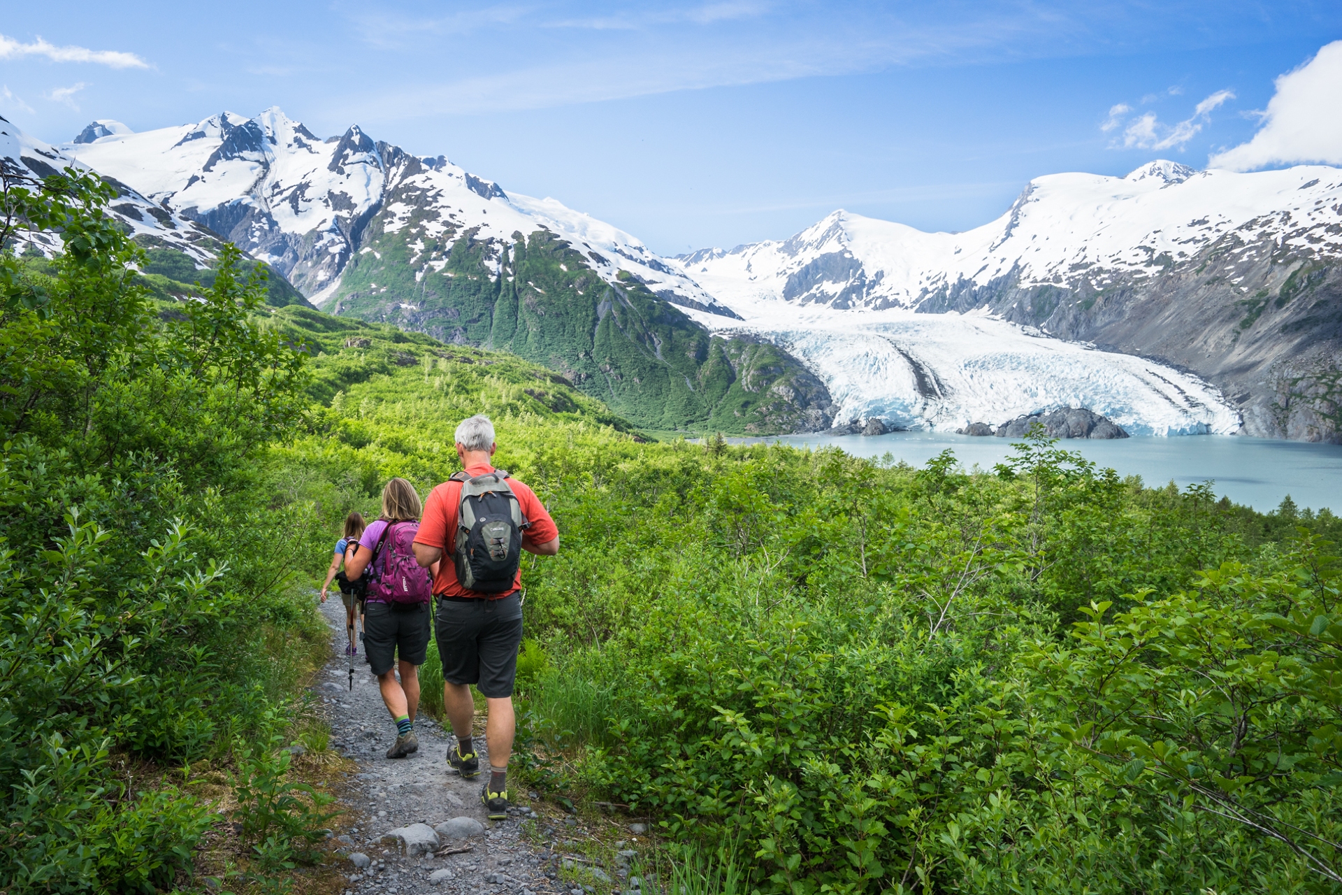 Portage Pass Hikers Near the Glacier
