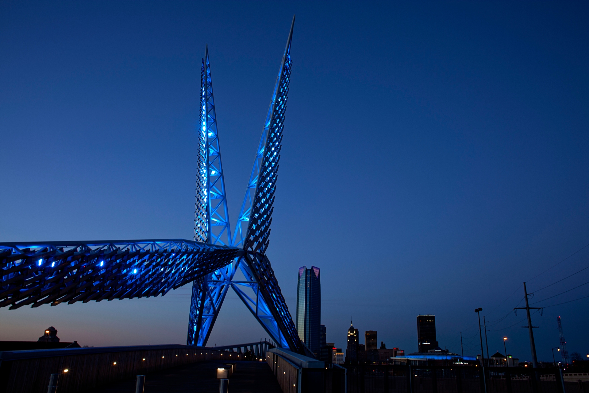 Skydance Bridge night OKC OK Image By Travel Oklahoma Canuckiwi