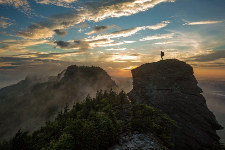 NCPN Grandfather Mountain Sunrise with Hiker NC Image By Travel South USA