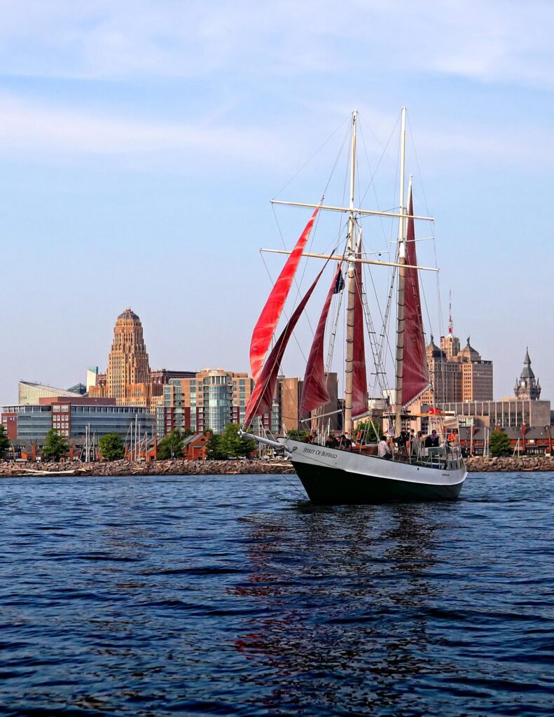 Spirit of Buffalo Sailing ship NY State with the ship sailing in the harbour of Buffalo on a summers day