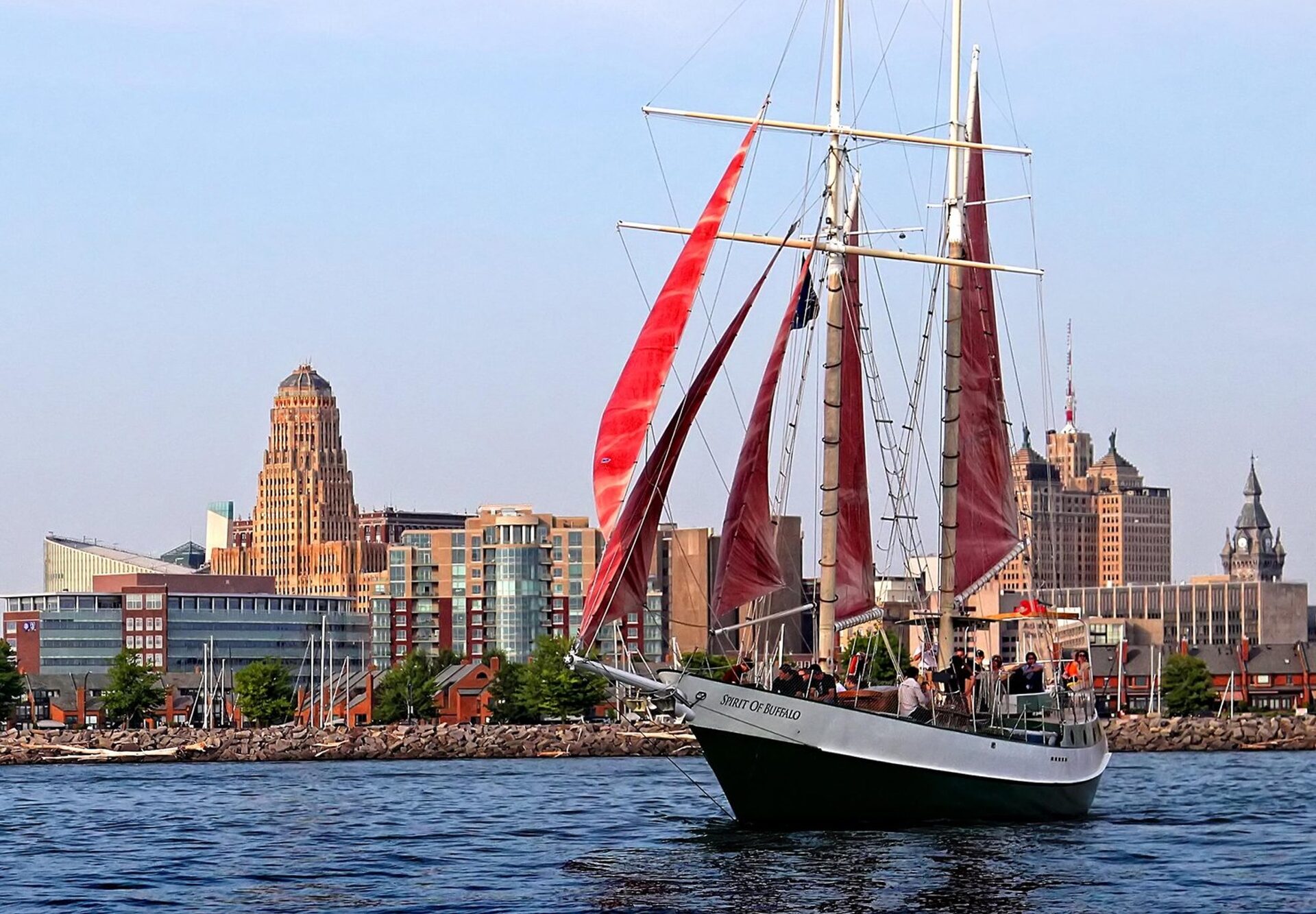 Spirit of Buffalo Sailing ship NY State with the ship sailing in the harbour of Buffalo on a summers day