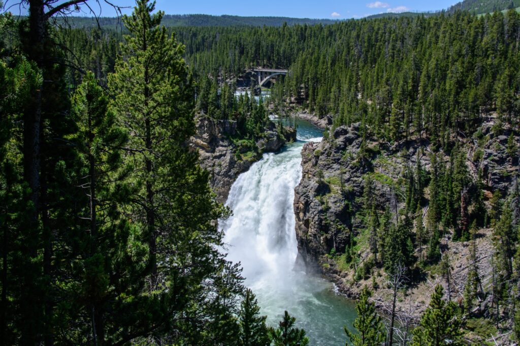 Yellowstone waterfalls upper falls walking trail WY Purchased from iStock 838193908