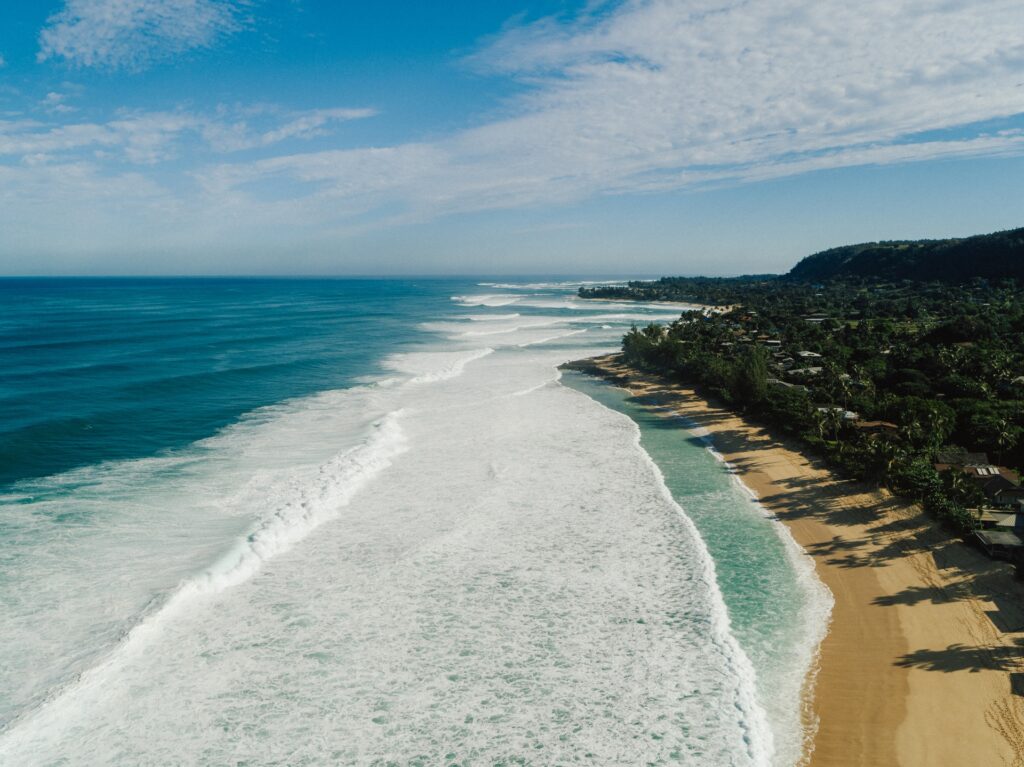 Aerial view of a North Oahu shoreline HI Hawaii Tourism Authority HTA