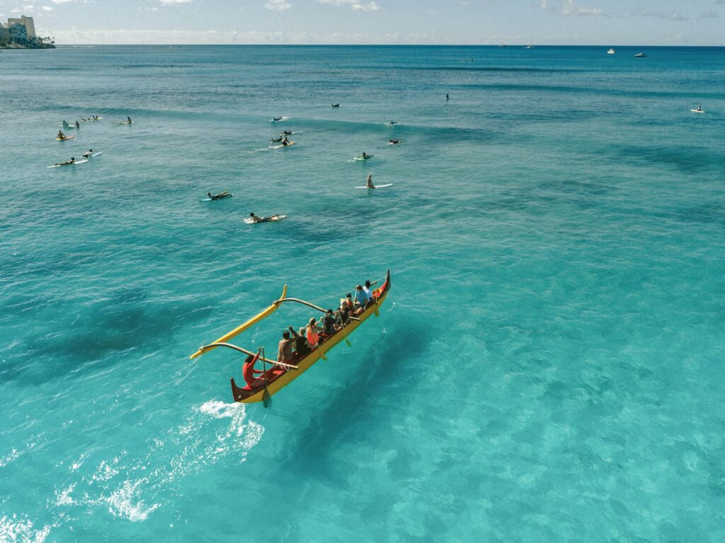Waikiki Oahu Outrigger canoe paddling HI Image By Hawaii Tourism Authority HTA