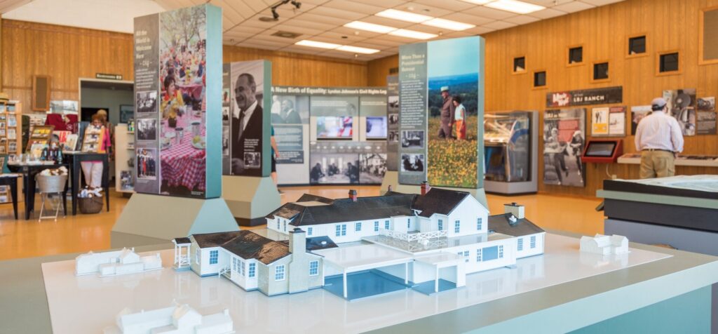 Lyndon B Johnson museum showing replica of Ranch
